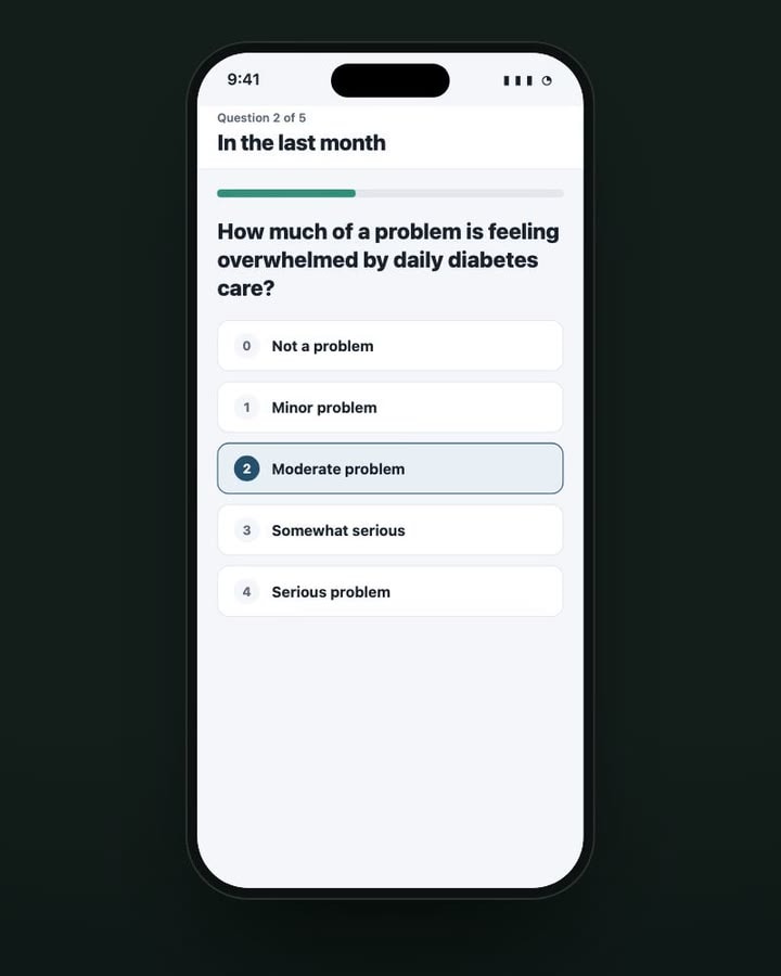A PAID-5 question on a phone with five answers from Not a problem to Serious problem