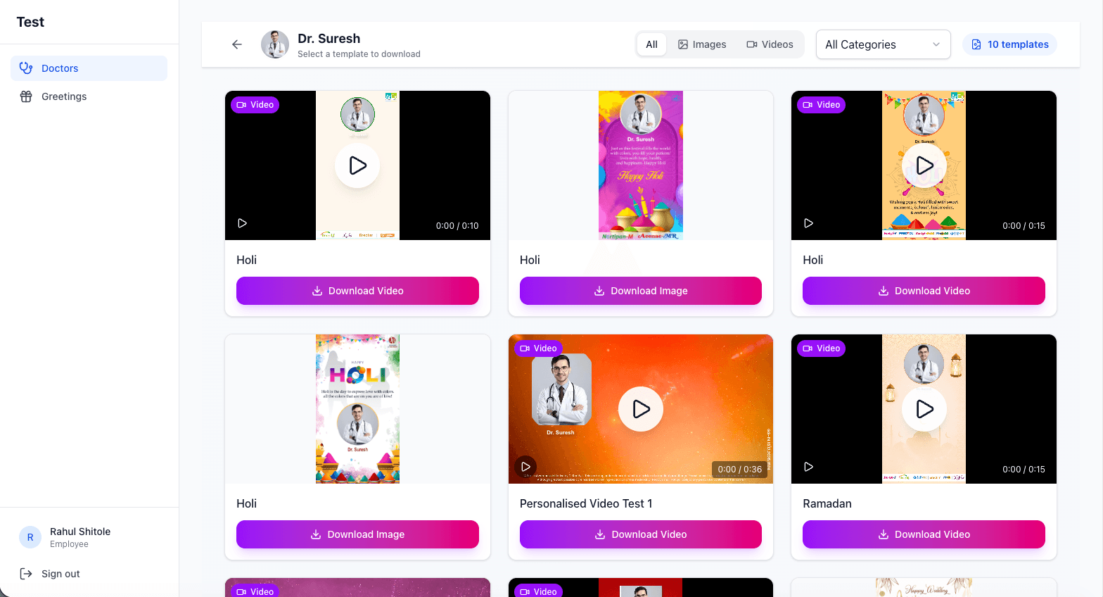 DigiGreet platform dashboard