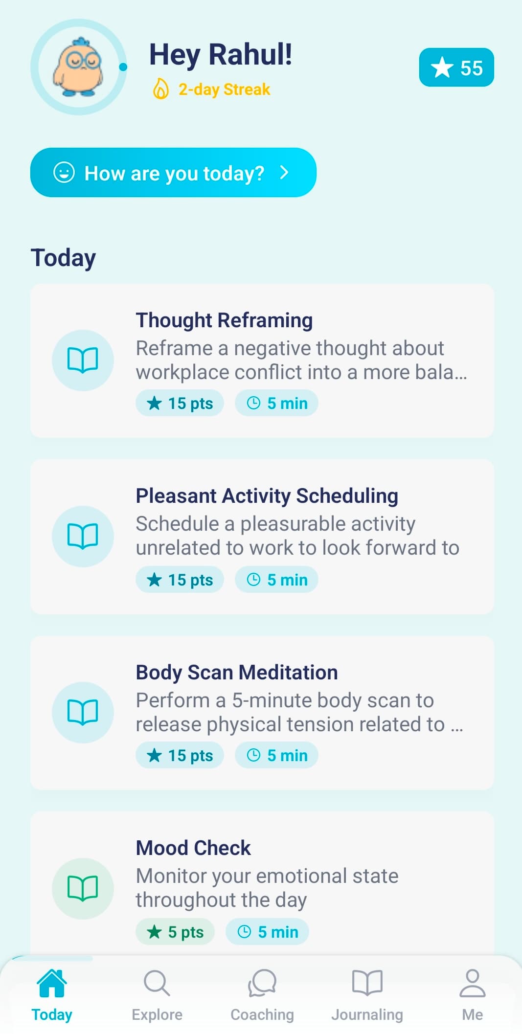 Habitize app home screen