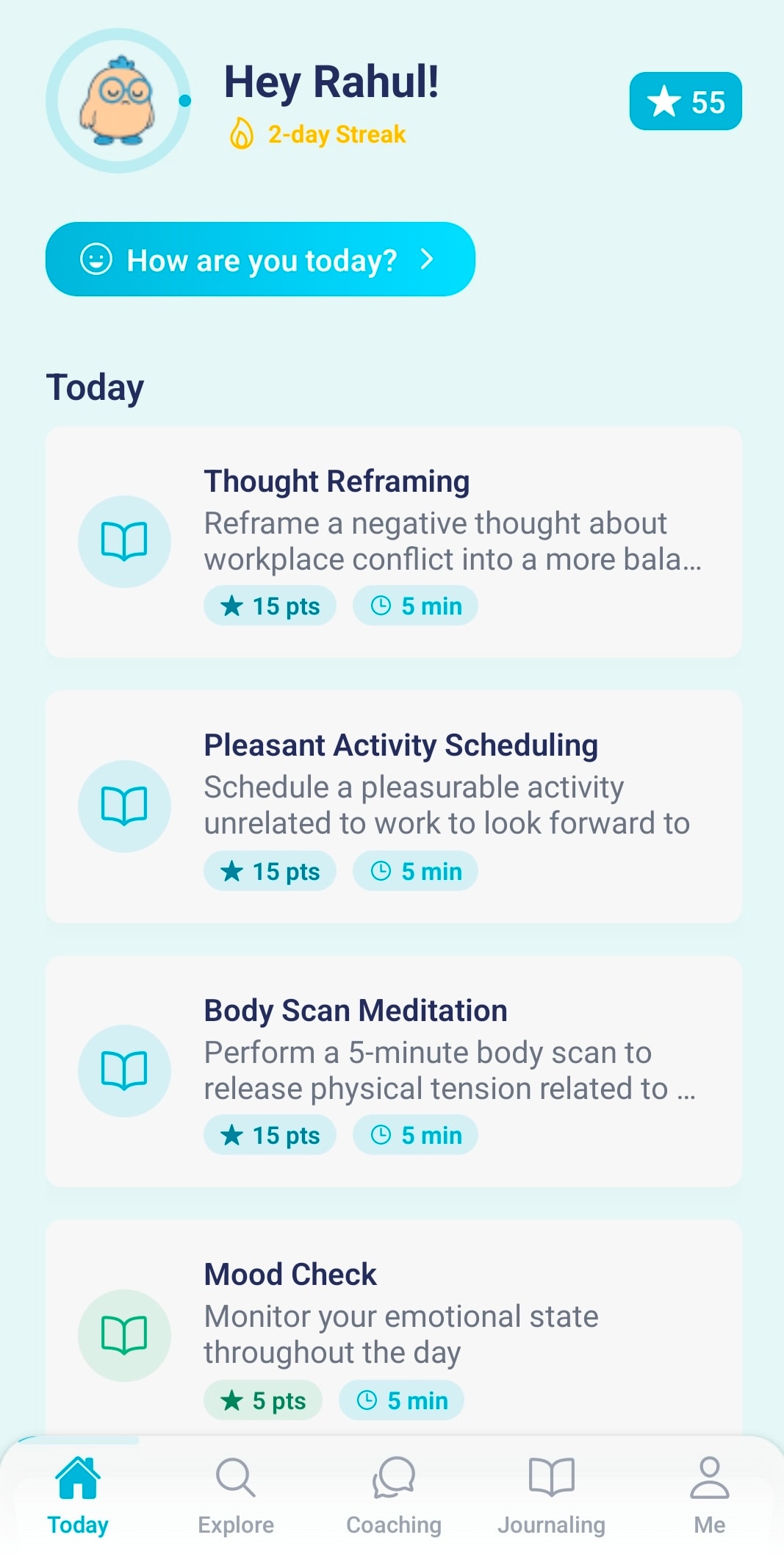 Habitize app home screen