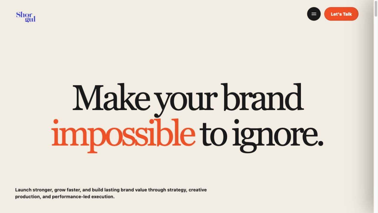 Shorgul Studio production website homepage with its impossible to ignore brand statement