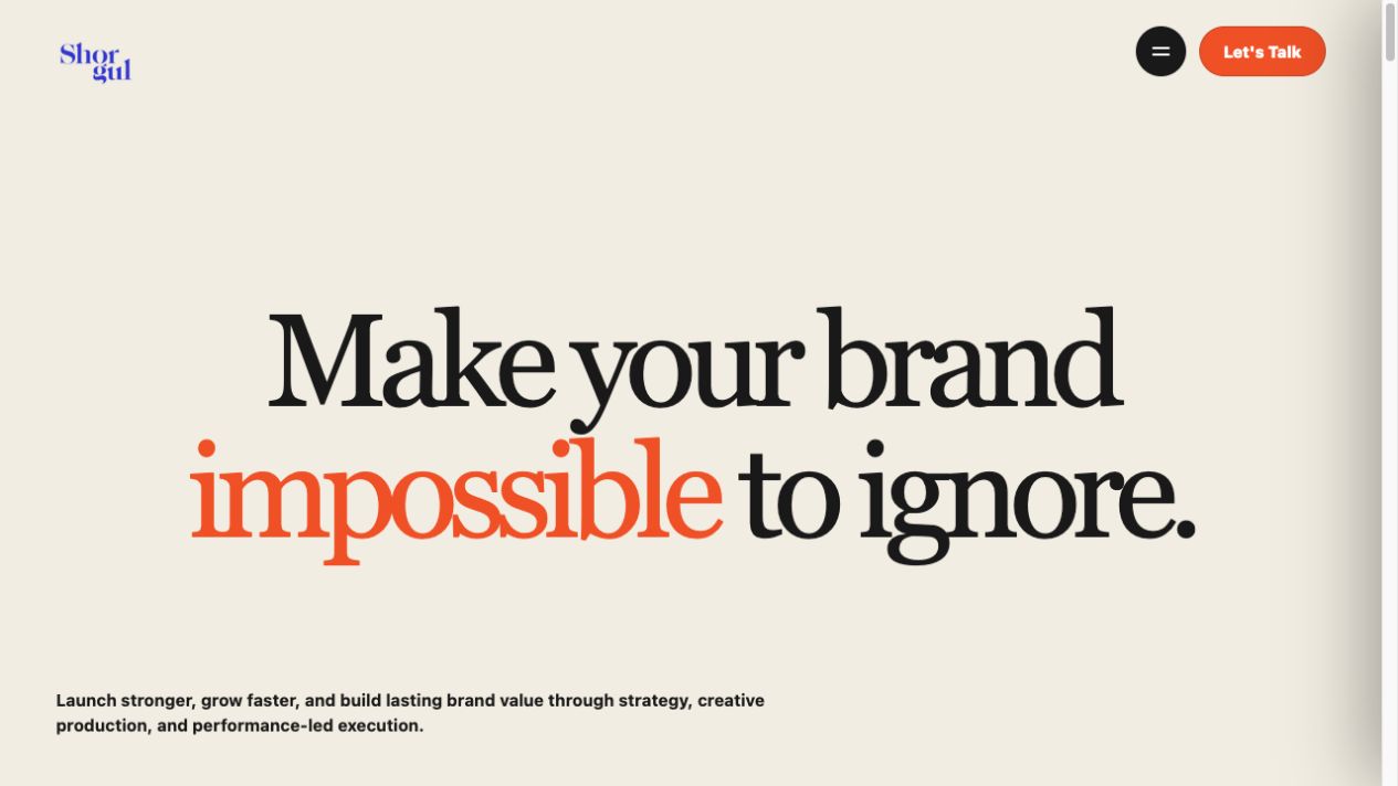 Shorgul Studio production website homepage with its impossible to ignore brand statement