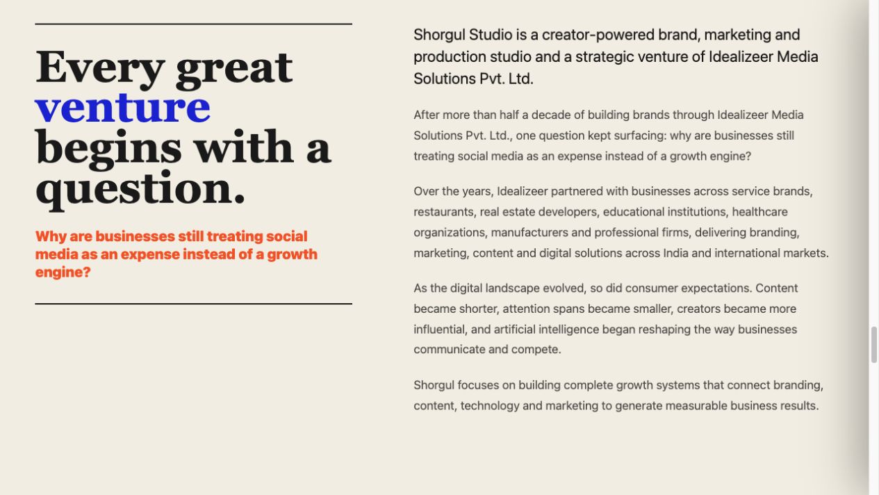 Shorgul Studios founder story section