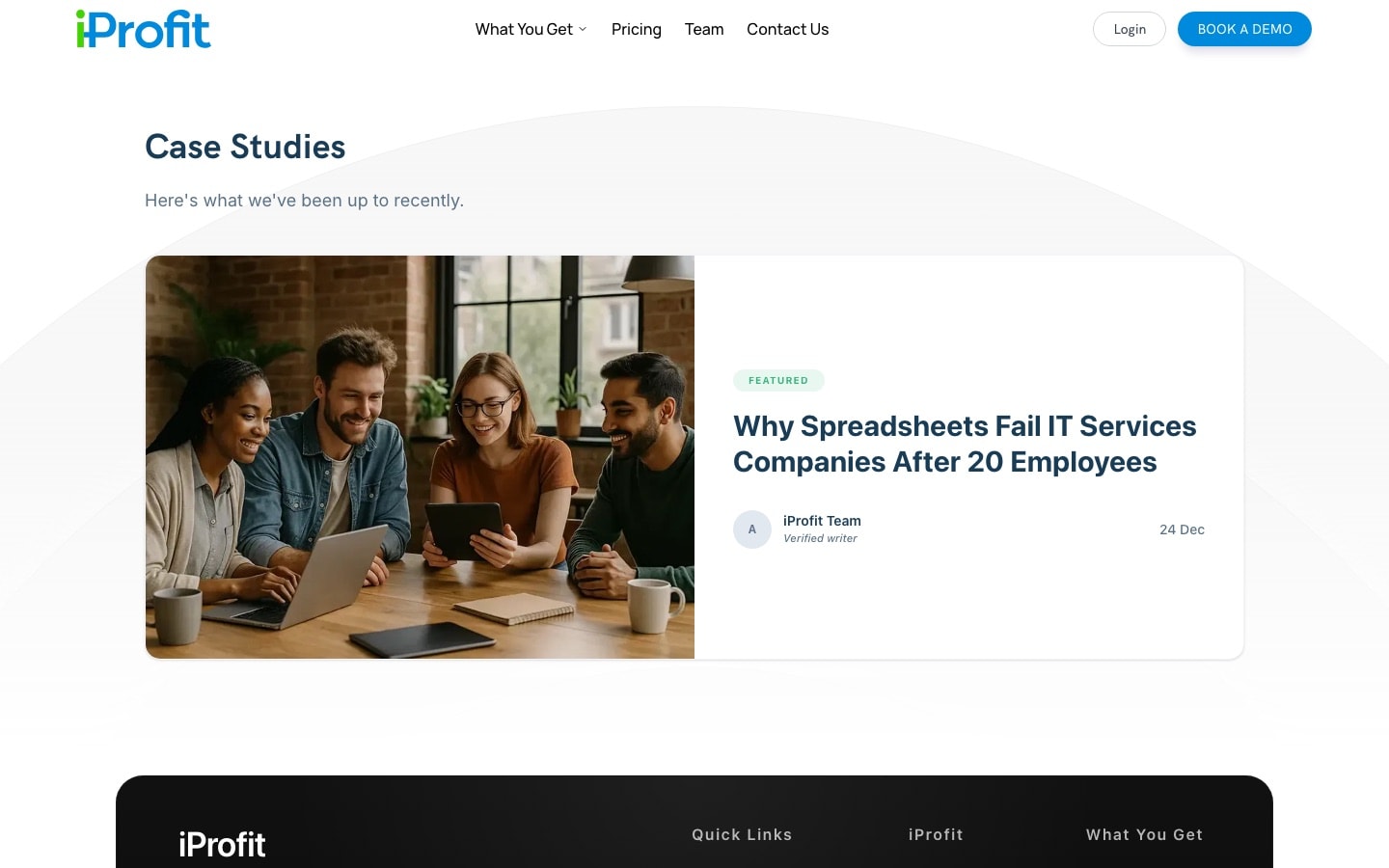 iProfit blog index with a featured article card