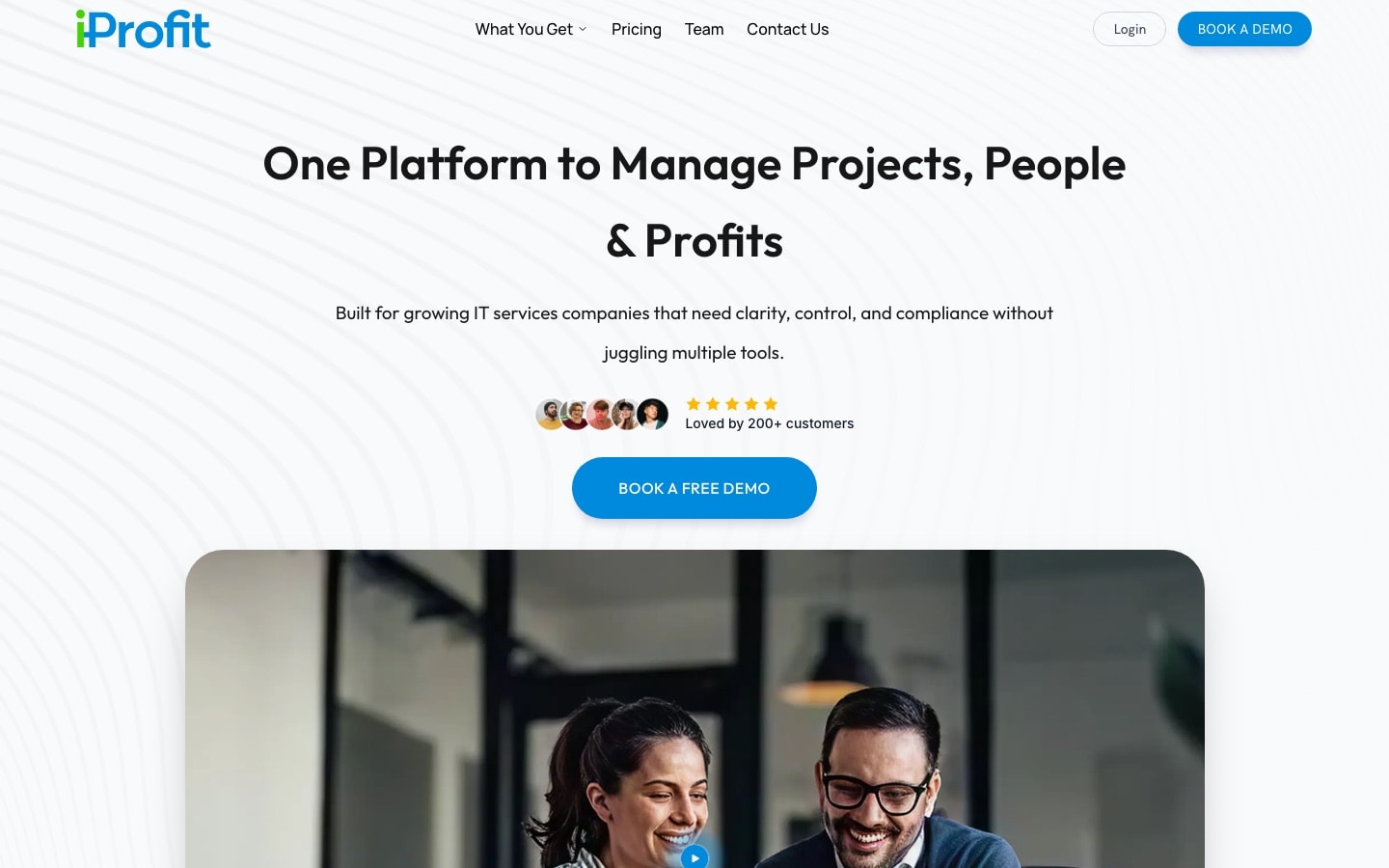 iProfit landing page for IT services companies: One platform to manage projects, people and profits